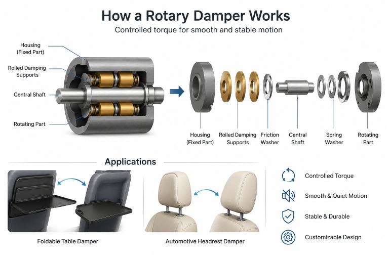 How Does A Rotary Damper Work in Automotive Foldable Tables And Headrests?
